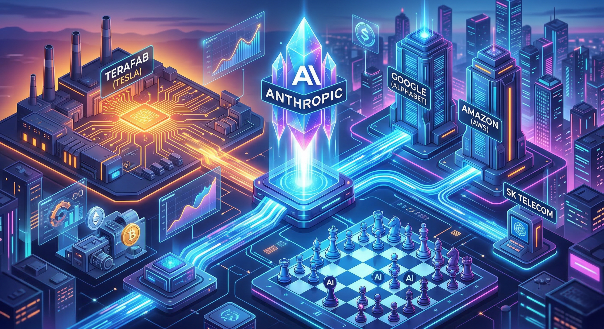 앤트로픽 상장과 구글,아마존의 투자전략을 담은 이미지